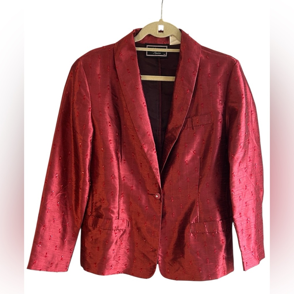 Gotham Square vintage deep red nylon polyester beaded shoulder pads blazer Sz 10